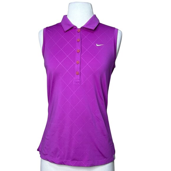 Nike Dri Fit Sleeveless Polo Size Small Magenta Diamond Print - Picture 1 of 6